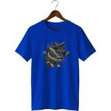 Widi Unisex Yayın Balığı Baskılı Tişört – Olta Balıkçılığı ve Outdoor Temalı Bisiklet Yaka - Saks - XL