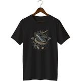 Widi Unisex Yayın Balığı Baskılı Tişört – Olta Balıkçılığı ve Outdoor Temalı Bisiklet Yaka - Siyah - 3XL