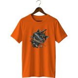 Widi Unisex Yayın Balığı Baskılı Tişört – Olta Balıkçılığı ve Outdoor Temalı Bisiklet Yaka - Turuncu - XL