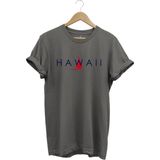 Widi Yaz Deniz Hawaii Yazı Baskılı Tekne %100 Pamuk Regular Fit Bisiklet Yaka T-Shirt - Gri