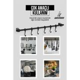 wiesmann Siyah 6 Kancalı Çok Amaçlı Mutfak Banyo Havlu Kupa Fincan Kaşık Bez Askısı - Askı