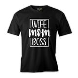 Wife Mom Boss Anneler Günü Siyah Unisex Tshirt