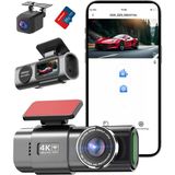 WiFi Dashcam Araç Ön Arka, 4K+1080P, Araç Kamerası, 64G SD Kartlı Uygulama Kontrolü Araç Kamerası, 170 °+140° Ultra Geniş Açı, Mini 1.47 inç, Gece Görüş, WDR, G-Sensör, Döngü Kaydı, Park İzleme