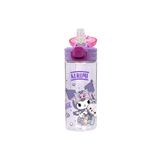 Wiggle 500ml Kuromi Temalı Lisanslı Yumuşak Silikon Pipetli Kulplu Kilitlenebilir Su Matarası (Mor-Pembe)