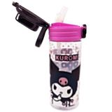 Wiggle 500ml Kuromi Temalı Lisanslı Yumuşak Silikon Pipetli Kulplu Kilitlenebilir Su Matarası (Pembe-Siyah)
