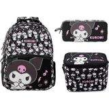 Wiggle Kuromi 3 Bölmeli 3lü Ilkokul Çanta Seti Siyah Desenli