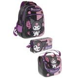 Wiggle Kuromi Lisanslı Temalı Premium 3'lü Okul Seti Sırt Çantası-Beslenme Çantası-Kalemlik