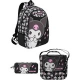 Wiggle Kuromi Siyah Desenli 3lü Ilkokul Çanta Seti Çanta-Beslenme-Kalemlik