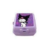 Wiggle Kuromi Temalı Lisanslı 4 Bölmeli Plastik Çocuk Beslenme Kutusu - Yemek Saklama Kabı Kaşık ve Çatallı (Lila-2) - 0,5 x 7 cm