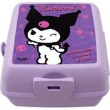 Wiggle Kuromi Temalı Lisanslı 4 Bölmeli Plastik Çocuk Beslenme Kutusu - Yemek Saklama Kabı Kaşık ve Çatallı (Lila-2) - Kestane Akaju - Option-1