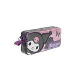 Wiggle Kuromi Temalı Lisanslı Mat Okul Kalem Kutusu Çift Bölmeli Çocuk Bez Kalem Çantası (Siyah-Pembe)
