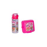 Wiggle L.O.L 2'li Set, 4 Bölmeli Çocuk Beslenme Kabı Kaşık Çatallı, 500ml Pipetli Askılı Su Matarası, Pembe