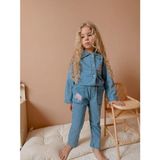 Wikiboom Barbie Detaylı Kot Kız Çocuk Takımı - 0- Koyu Mavi - 9 - 10 Yaş
