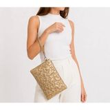Wikidays.s Moda Trendi Kadın Orta Boy Yıldız Desenli El Çantası - Parlak Dokulu Bilek Askılı Portföy Clutch - Bej