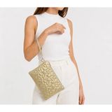 Wikidays.s Moda Trendi Kadın Orta Boy Yıldız Desenli El Çantası - Parlak Dokulu Bilek Askılı Portföy Clutch - Krem