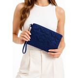 Wikidays.s Moda Trendi Kadın Orta Boy Yıldız Desenli El Çantası - Parlak Dokulu Bilek Askılı Portföy Clutch - Lacivert
