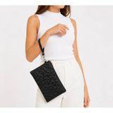 Wikidays.s Moda Trendi Kadın Orta Boy Yıldız Desenli El Çantası - Parlak Dokulu Bilek Askılı Portföy Clutch - Mat Siyah