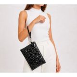 Wikidays.s Moda Trendi Kadın Orta Boy Yıldız Desenli El Çantası - Parlak Dokulu Bilek Askılı Portföy Clutch - Siyah