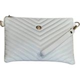 Wikidays.s Moda Trendi V Nakışlı Kapitone Desenli Kadın Portföy El ve Omuz Çantası Clutch (Küçük Boy) - Beyaz