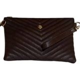 Wikidays.s Moda Trendi V Nakışlı Kapitone Desenli Kadın Portföy El ve Omuz Çantası Clutch (Küçük Boy) - Kahverengi