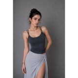 WILD BEE Kadın Antrasit Aksesuar Detaylı İp Askılı Slim Fit Bluz