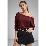 WILD BEE Kadın Bordo Düşük Omuz Modal Bluz