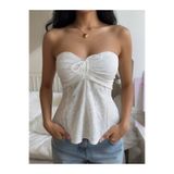 Wildco Beyaz Fisto Detaylı Straplez Peplum Bluz Kadın Yazlık Şık Crop Bluz, Beyaz Volanlı Kadın Bluz