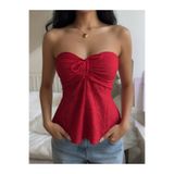 Wildco Kırmızı Fisto Detaylı Straplez Peplum Bluz Kadın Yazlık Şık Crop Bluz, Kırmızı Volanlı Kadın Bluz