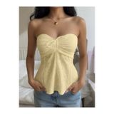 Wildco Sarı Fisto Detaylı Straplez Peplum Bluz Kadın Yazlık Şık Crop Bluz, Sarı Volanlı Kadın Bluz