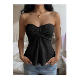 Wildco Siyah Fisto Detaylı Straplez Peplum Bluz Kadın Yazlık Şık Crop Bluz, Siyah Volanlı Kadın Bluz