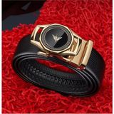Williampolo Hakiki Deri Erkek Gold Tokalı Kemer - 135 cm - Altın - Siyah