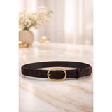Williampolo Mira Hakiki Süet Deri Gold Toka Siyah Kadın Kemer - 115 cm - Kahverengi