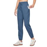 Willit Kadın Keten Pantolon Joggers Günlük Hafif Salon Pamuklu Keten Seyahat Plaj Yaz Cepli Pantolon 25.5"/28", Kot Mavisi, S