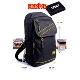 WillPolo - 18X30 CM Çapraz Sırt Omuz Göğüs Su Geçirmez Askılı Unisex Sport Cüzdan Hediyeli Sarı Şeritli Siyah Çanta 4926 (HEDİYELİ)