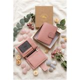 WillPolo - Hakiki Deri Bozuk Para Bölmeli Çıtçıtlı Orta Boy Kadın Cüzdan Kartlık (11.5 X 9.5 cm) - Pembe-2