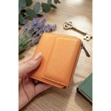 WillPolo - Hakiki Deri Fermuarlı Bozuk Para Bölmeli Çıtçıtlı Küçük Boy Kadın Cüzdan Kartlık (9x11 cm) - Sarı
