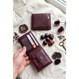 Willpolo Hakiki Natural Deri Bozuk Para Bölmeli Çıkma Kartlıklı Kanguru Model Yatay Deri Cüzdan ( 11 x 9 cm ) - Bordo