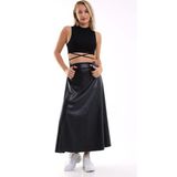 Win Moda Deri Etek Uzun Kloş Model Kemersiz / Leather Skırt Long Flozed Model - Siyah - 3XL