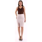 Win Moda Deri Etek Yırtmaçlı - Ekru - S