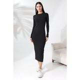 Win Moda Düz Siyah Kalem Elbise / Long Dress - 001 Siyah - 2XL