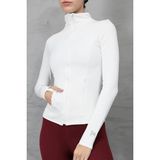 Win Moda Kadın Baskılı Spor Uzun Ceket Light Warm Running Dik Yaka Fermuarlı - XL - Beyaz