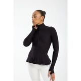 Win Moda Kadın Dik Yaka Tam Fermuarlı Spor Ceket – Volan Detaylı, Parmak Geçmeli | Xs-2xl - Siyah