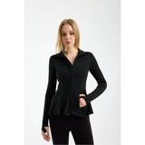 Win Moda Kadın Kışlık Şardonlu Dalgıç Kumaş Fermuarlı Parmak Geçmeli Volanlı Spor Ceket - 2XL - Siyah