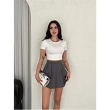 Win Moda Pileli Şort Etek /önden Etek Arkadan Şort / Özel Tasarım Şort Etek 2477 - Koyu Gri