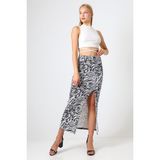 Win Moda Uzun Yırtmaçlı Etek Dalgıç Kumaş Zebra Desenli 92 cm Şık ve Rahat - Siyah - Beyaz - Zebra - XL