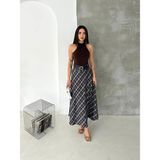 Win Moda Winmoda Kadın Ekose Kemerli Uzun Etek Tesettür Uyumlu Kloş Model 2625 EKOSE-2 - 000-Siyah