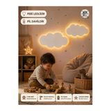 Windly Concept 2'Li Led Işıklı Bulut Duvar Süsü Mdf Bebek Odası Dekoru Çocuk Odası Dekorasyonu Pil Dahil Beyaz