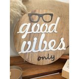 Windly Concept Good Vibes Only yazılı Ahşap Duvar Dekoru Dekoratif Duvar Süsü 30 cm çap Siyah