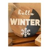 Windly Concept Hello Winter Kış Temalı Ahşap Duvar Dekoru Dekoratif Yılbaşı Süsü Ahşap Duvar Süsü 30 Cm Çap