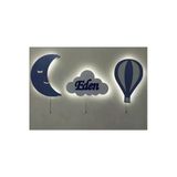 Windly Concept Isimli Ay Balon Bulut Gece Lambası Çocuk Odası Bebek Odası Dekoratif Led Aydınlatma Set Gri